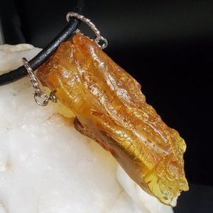 Amber Jewelry Genuine Amber Stone Raw Amber Nugget Leather Necklace